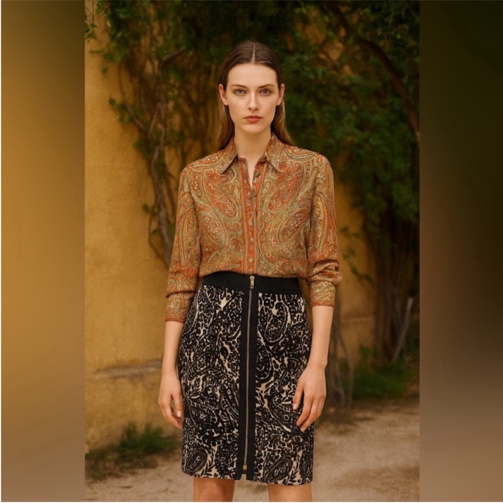ETRO Paisley Cream and Black Zipper Skirt